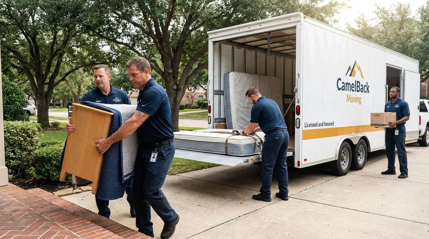Crew loading residential truck for cross-state move from Mendon, UT
